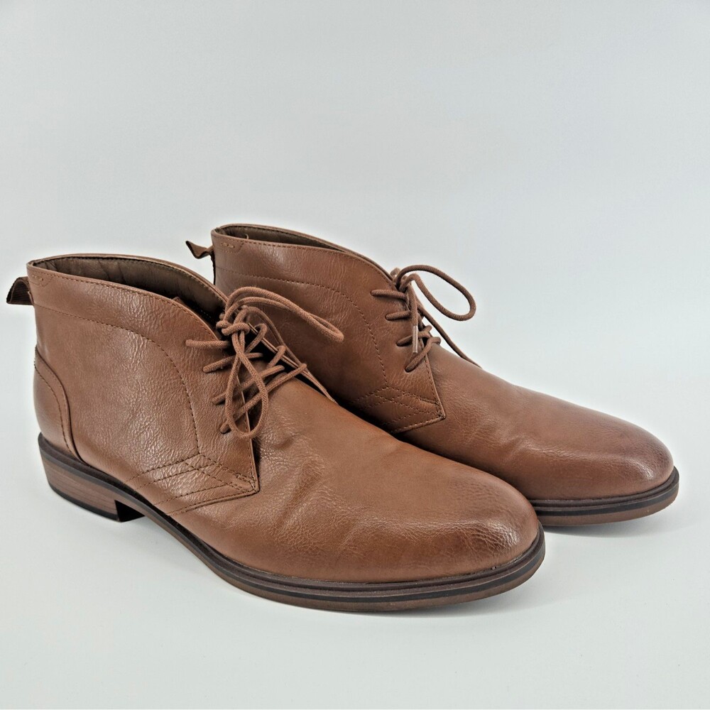 Mens Sonoma Chukka Boots Brown 12 Faux Leather Casual Lace Up Heritage Classic